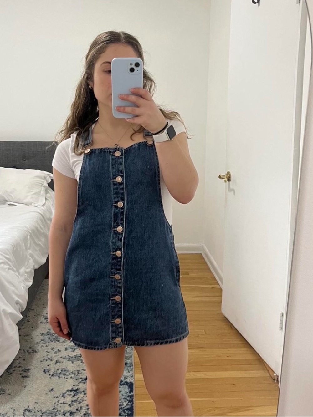 Forever 21 Dark Blue Denim Button-Front Pinafore Dress